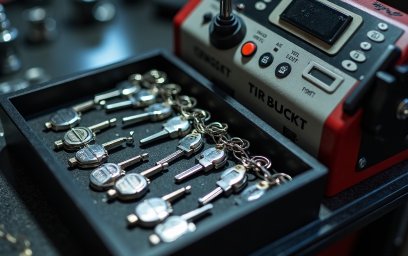 Mobile key cutting machine with key blanks for on-site service in Dallas Fort Worth