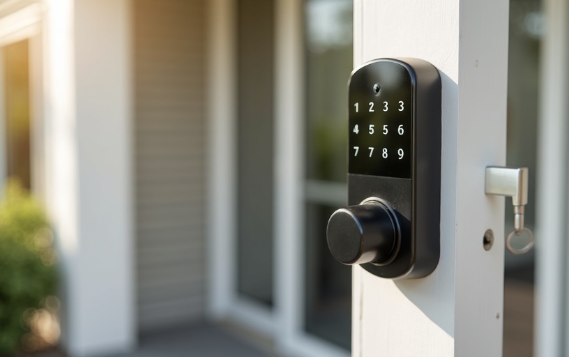 Smart lock keypad installation on home front door Dallas Fort Worth